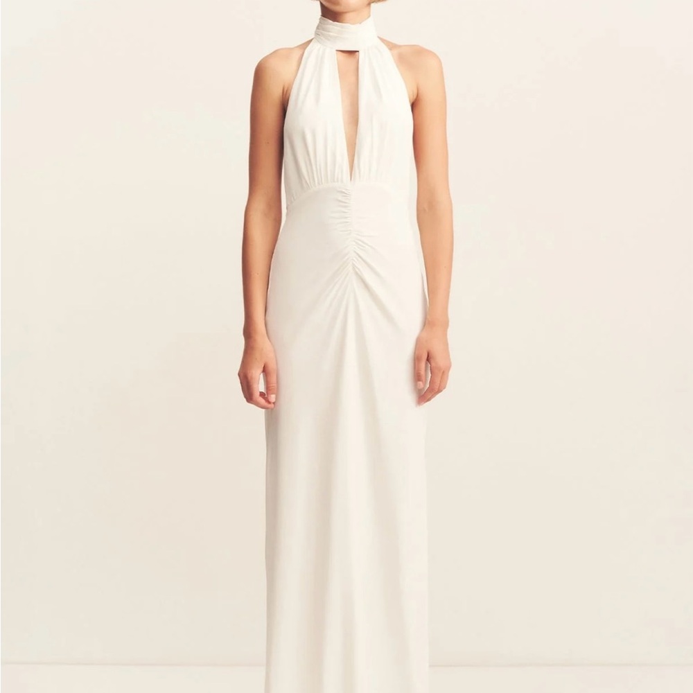 Shona Joy Ivory Backless Halter Dress